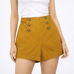 Madewell Mustard Yellow Hemp Cotton High Rise Sailor Button Shorts XS